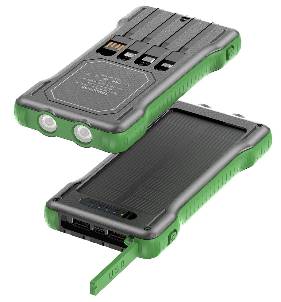 Solar Power Bank with Built‑in Cables