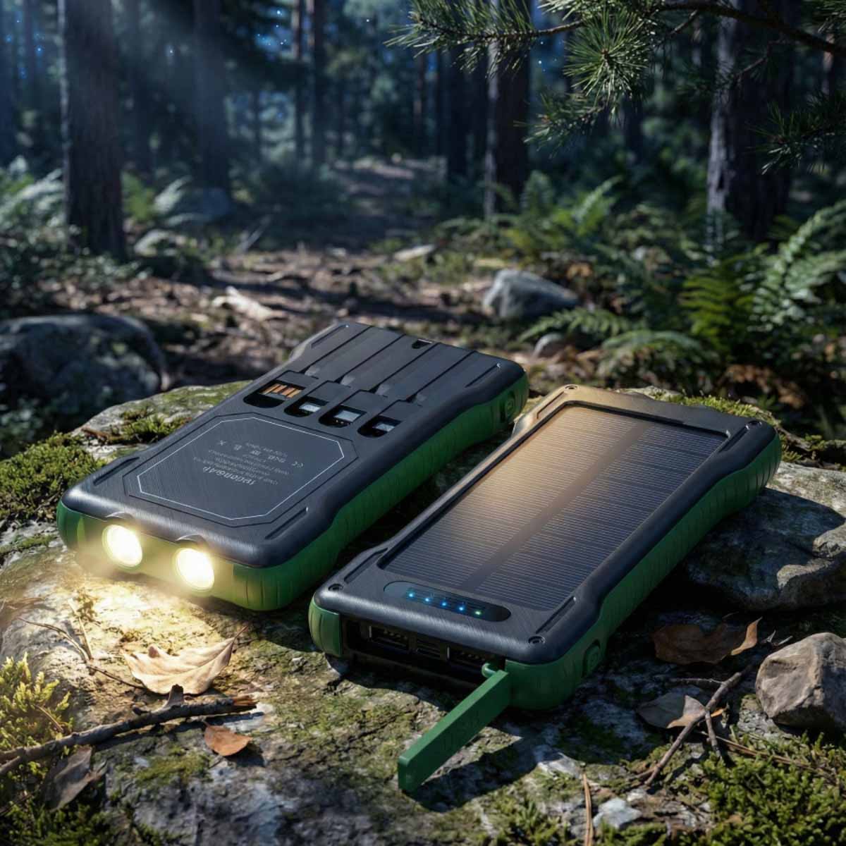 Solar Power Bank with Built‑in Cables