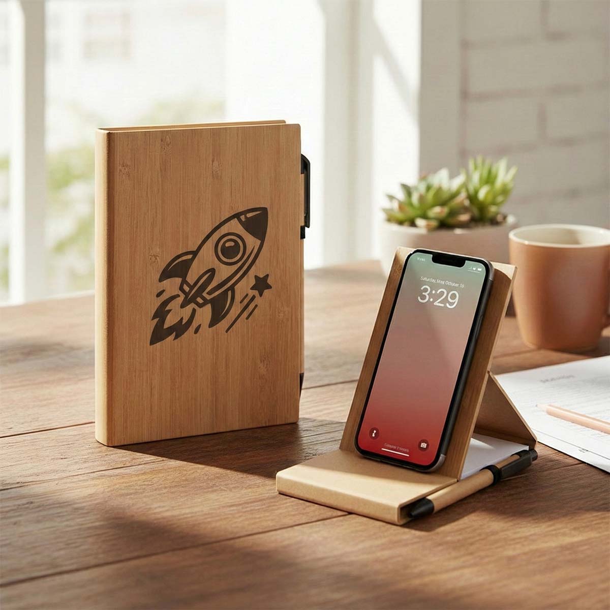 Bamboo Phone Stand Notepad