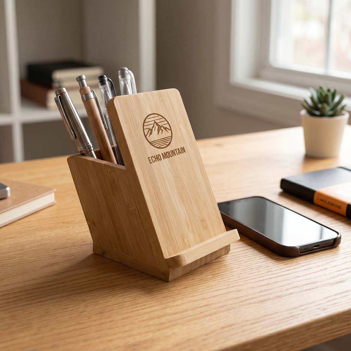 Bamboo Mobile Stand and Pen Holder